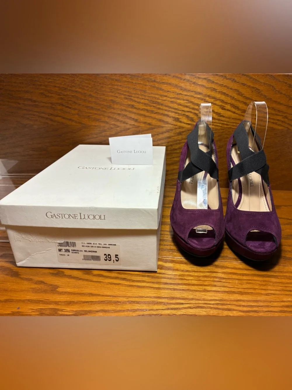 Gastone Lucioli ITALY MADE Criss Cross Strap Platform Heels Purple Suede EU 39.5